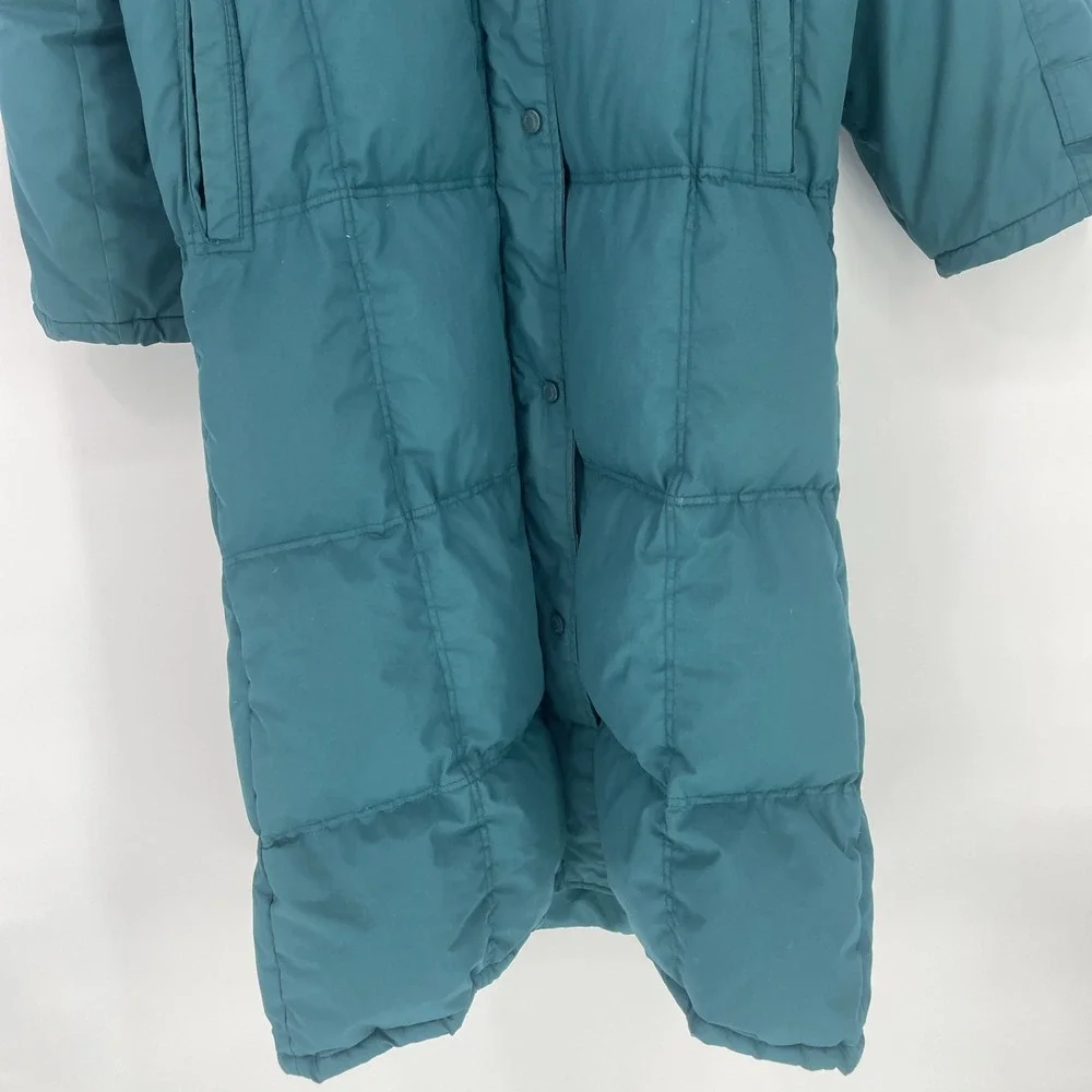 Vintage 90s Cabela's Quilted Down Parka Full Length Long Women's L‎ Hooded Teal